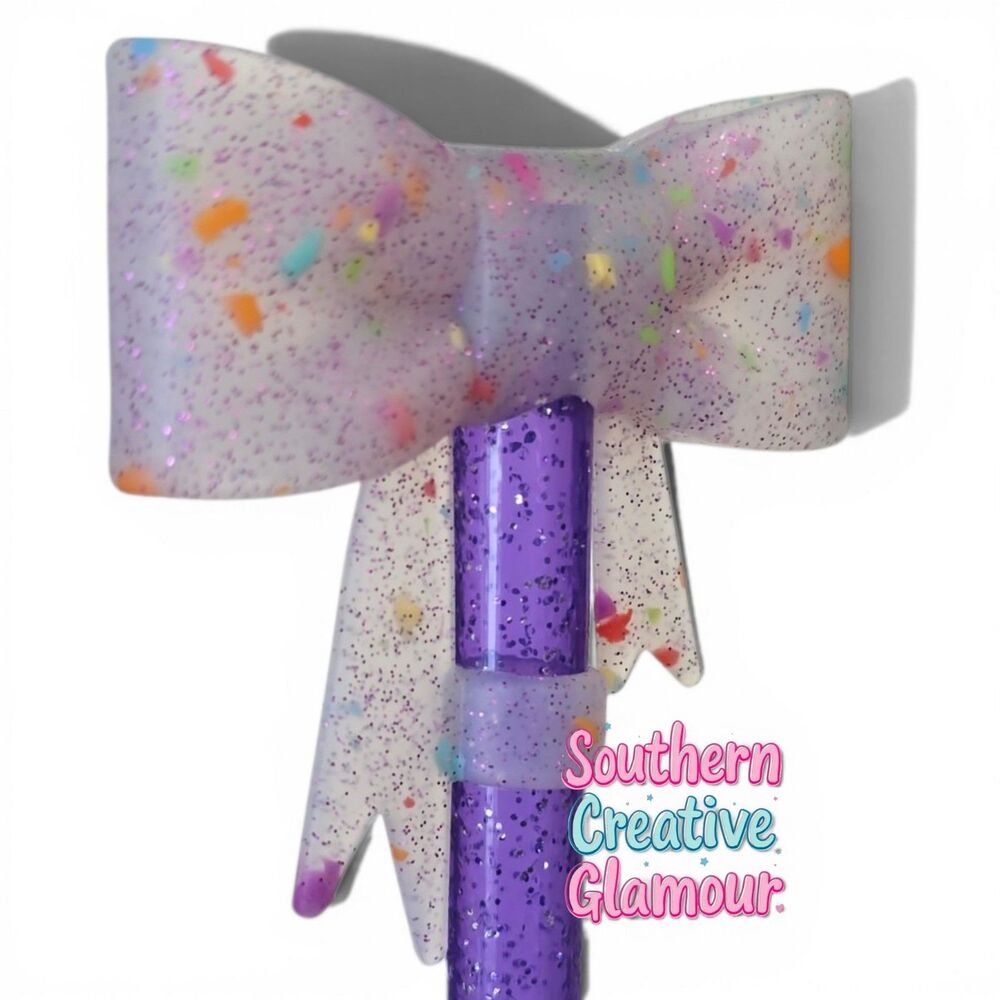 Purple Confetti Bow Straw Topper